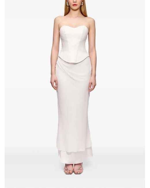 V:PM ATELIER White Sammy Draped Double-Layer Maxi Skirt