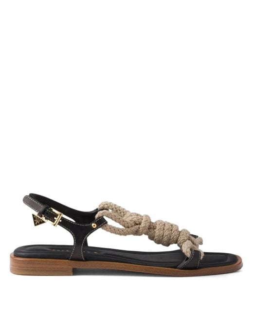 Prada Knotted Rope-Detail Sandals in Black | Lyst