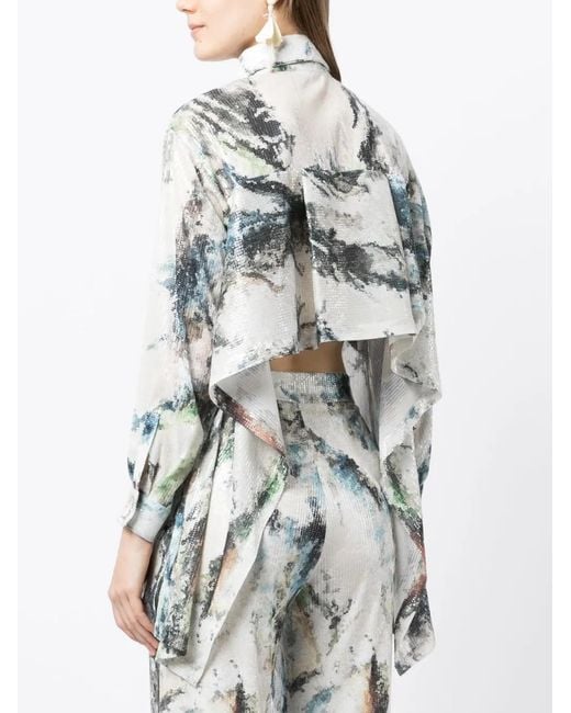 Saiid Kobeisy White Sequin Asymmetrical Shirt
