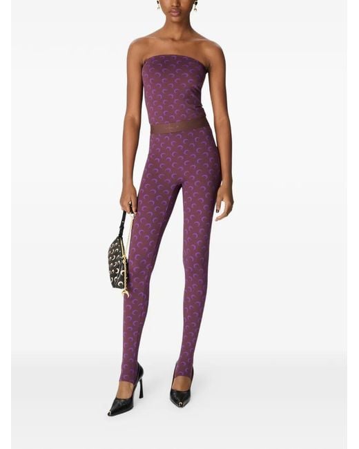 MARINE SERRE Purple Moon-Print Jersey Leggings