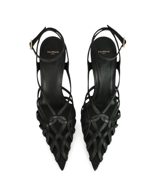 Balmain White Smooth-Leather Cage Sandals