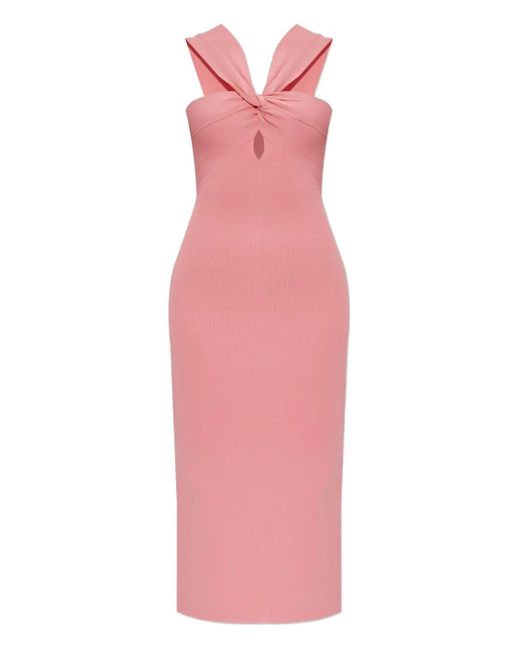 Cult Gaia Pink Dawnette Twist-Neck Midi Dress