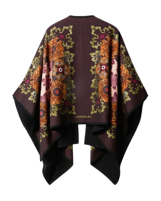 LaDoubleJ Black Floral-Patterned Wool Cape