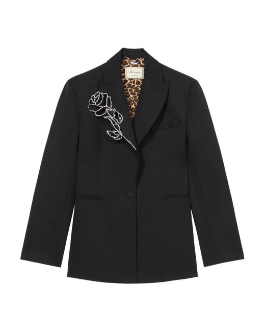 Blumarine Black Embroidered-Rose Blazer