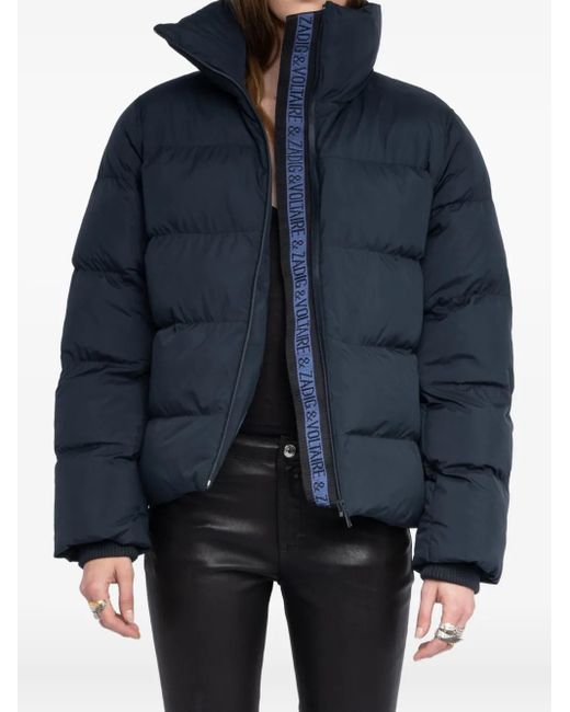 Zadig & Voltaire Blue Quilted Logo-Tape Puffer Jacket
