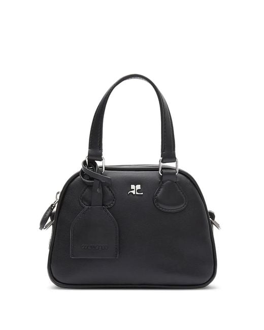 Courreges Black Logo Leather Mini Bowling Bag