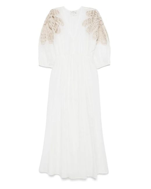 Forte_forte White Embroidered-Shoulder Maxi Dress