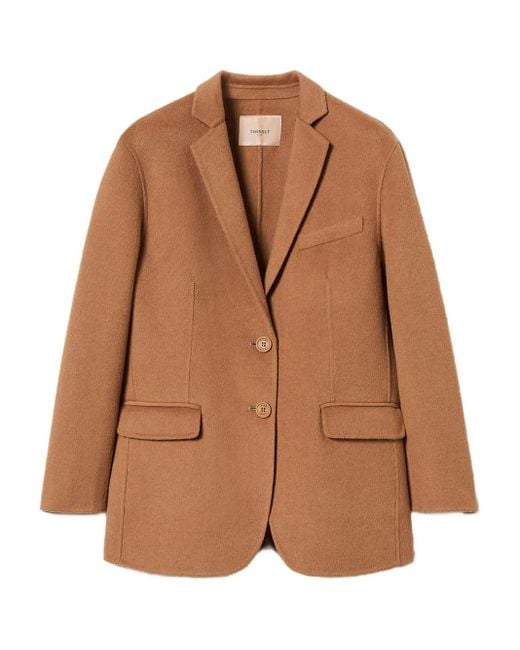 Twinset Brown Single-Breasted Wool Coat