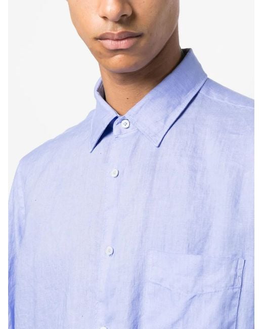 Aspesi Blue Long-Sleeve Linen Shirt for men