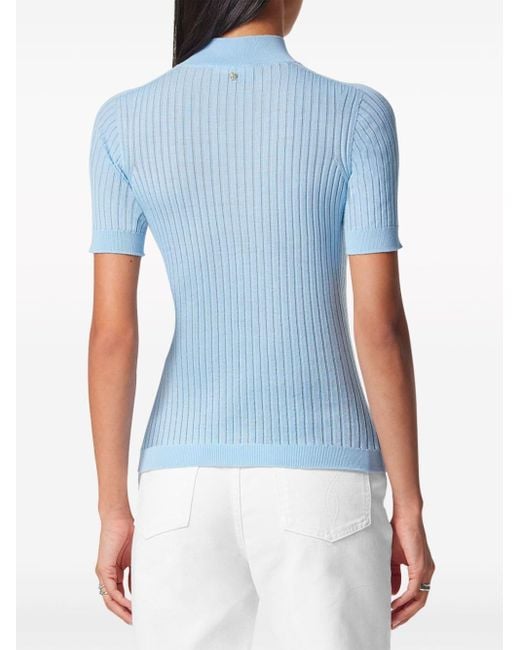 Versace Blue Ribbed-knit Wool Top