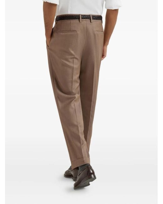 Brunello Cucinelli Natural Pleated Wool Trousers for men