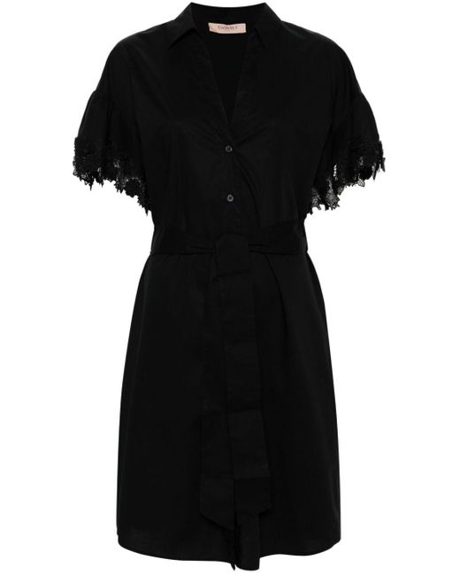 Twin Set Black Lace-detail Shirt Dress