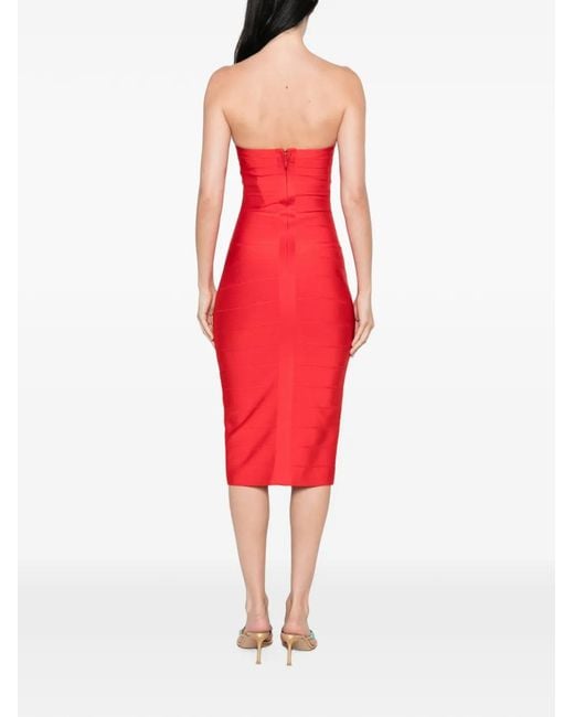 retroféte Red Strapless Bandage Midi Dress