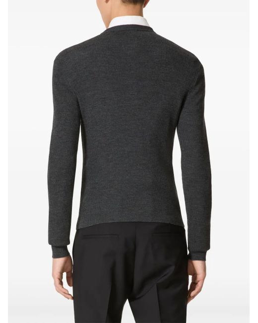 Valentino Garavani Black Logo-Intarsia Virgin-Wool Jumper for men