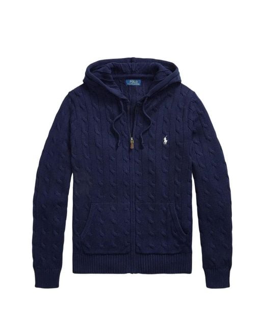 Polo Ralph Lauren Blue Cable-Knit Zip-Up Hooded Cardigan for men
