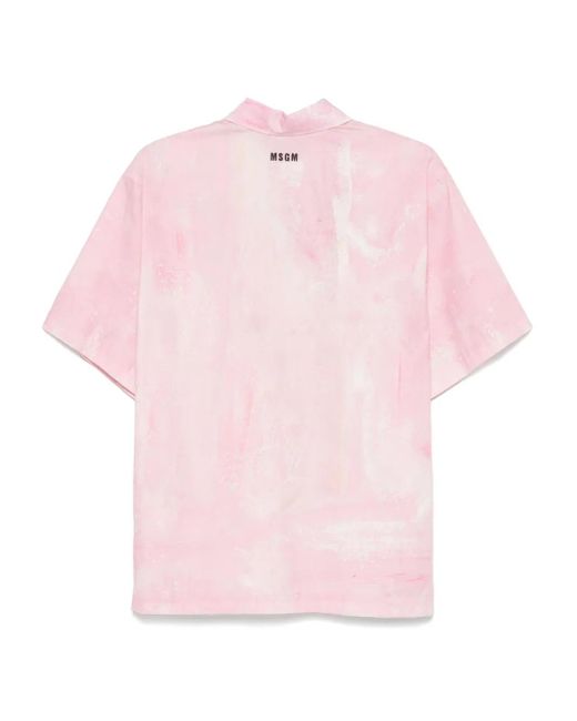 MSGM Pink X Luke Edward Hall Illustration Style-Print Shirt for men