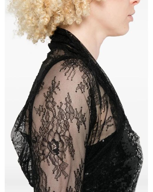 Chaqueta corta con encaje floral Alberta Ferretti de color Black