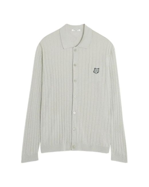 Maison Kitsuné White Fox Head Ribbed Cardigan for men