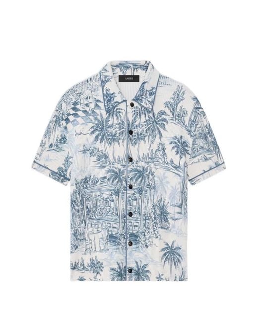 Amiri Blue Palm-Print Shirt for men