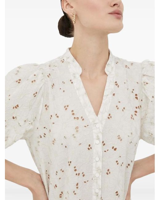 Bruuns Bazaar White Eyelet-Embroidered Puff-Sleeve Top