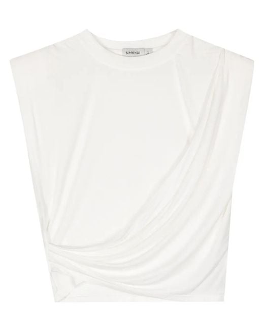 Jonathan Simkhai White Estelle Draped Crop Top