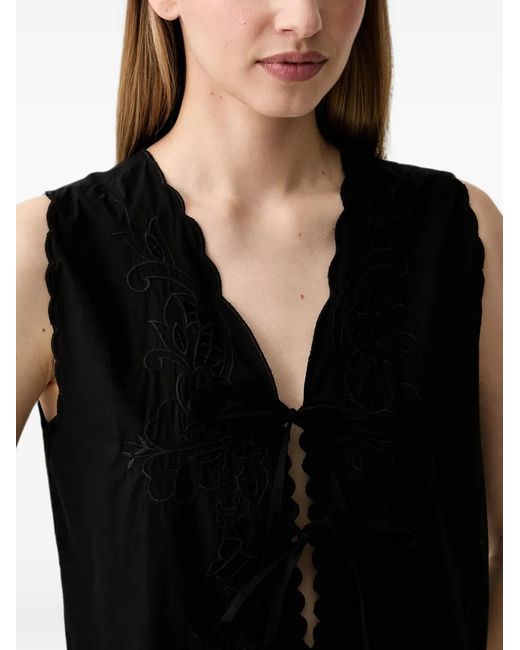 INTROPIA Black Cecilia Embroidered Scallop-Edge Vest