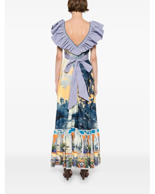 Camilla Blue Frill-Neck Dress