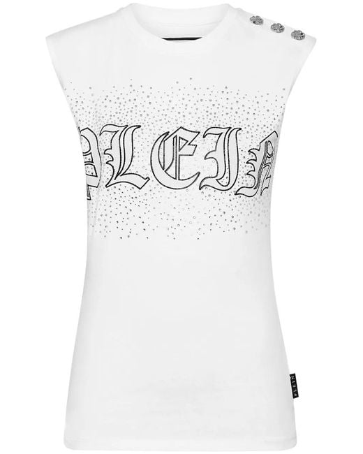 Philipp Plein Gray Crystal-Embellished Cotton Tank Top