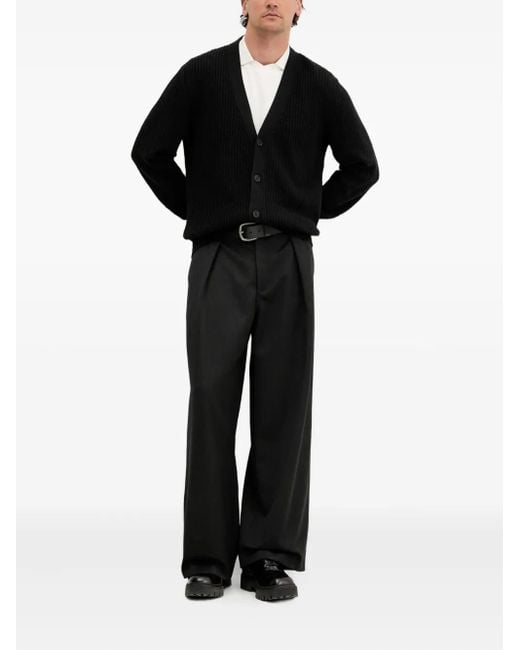 HUGO Black Ribbed Button Cardigan for men
