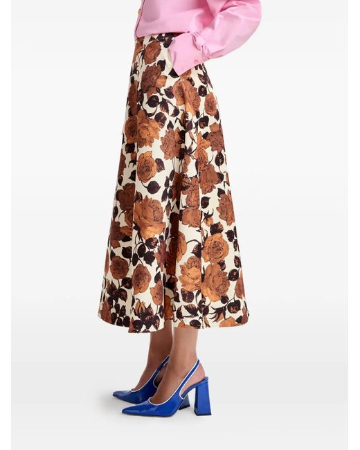Essentiel Antwerp White Floral-Print A-Line Midi Skirt