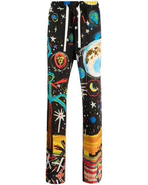 Palm Angels Black Starry Night Drawstring Trousers for men