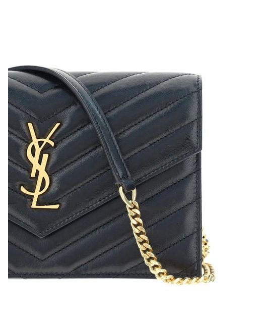 Saint Laurent Black Monogram Matelassé Envelope Chain Wallet