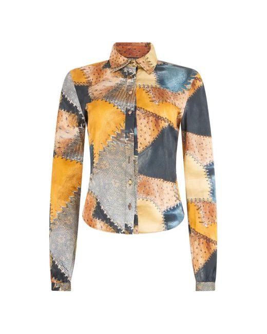 Roberto Cavalli White Patchwork-Print Long-Sleeve Shirt