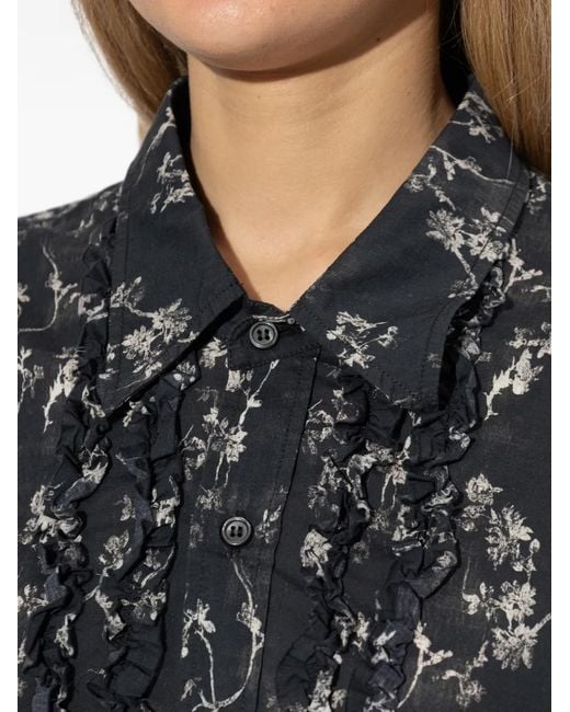 R13 Gray Ruffled Floral-Print Shirt