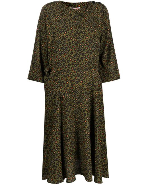 KENZO Green Leopard-Print Midi Dress
