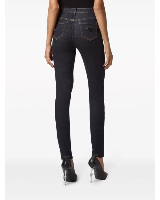Philipp Plein Blue Logo-Plaque Stretch-Cotton Skinny Jeans