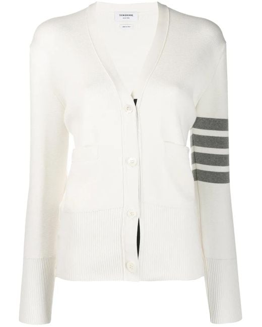 Thom Browne White Cotton Crepe Milano 4-Bar Cardigan