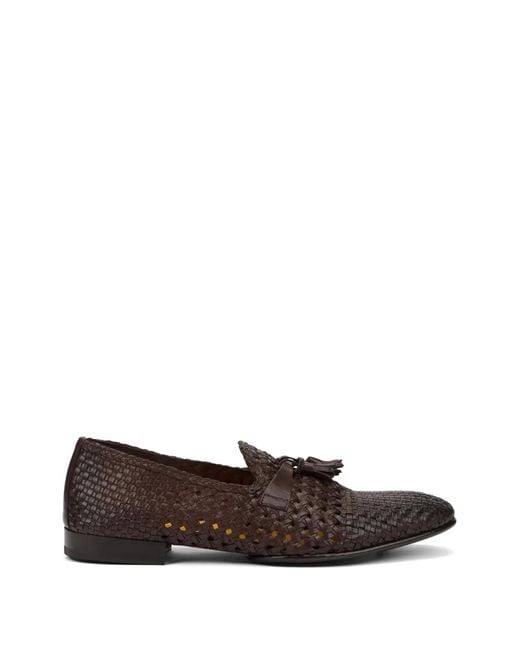 Doucal's White Woven-Leather Tassel-Detail Loafers for men