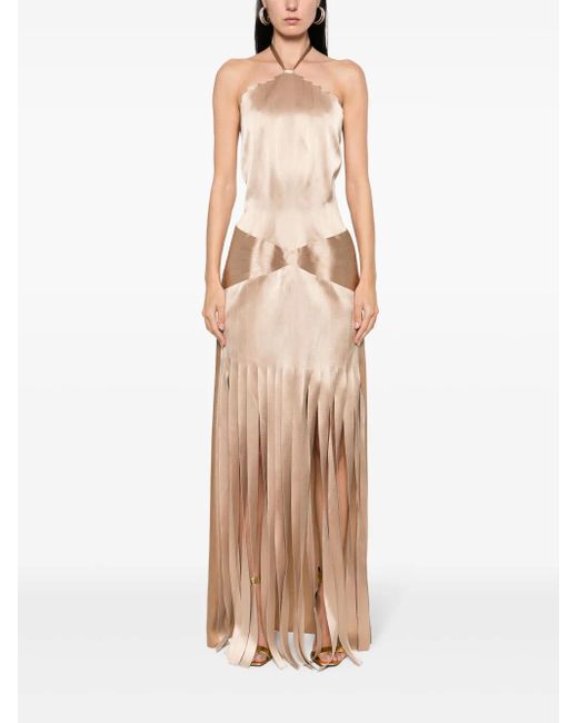 Alberta Ferretti Natural Long Dress With Open Back
