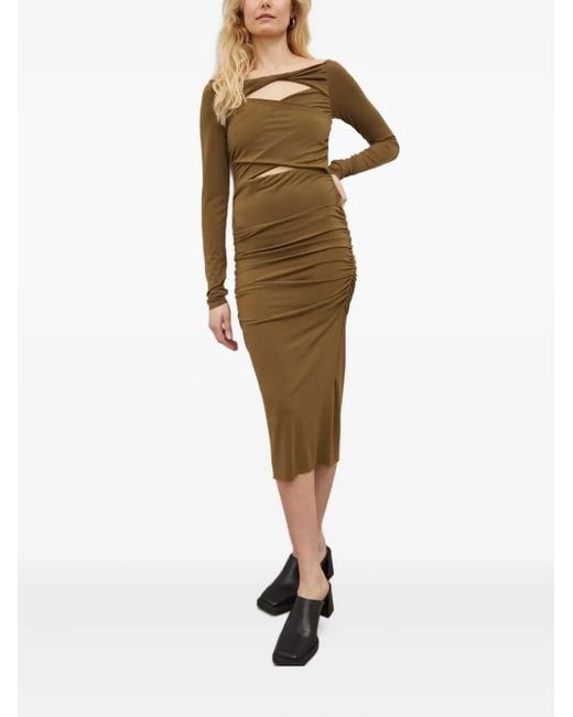 Day Birger et Mikkelsen Natural Cut-Out Gathered Midi Dress