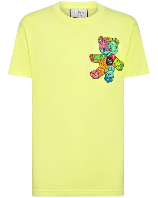 Philipp Plein Yellow Teddy Bear-print Cotton-blend T-shirt for men