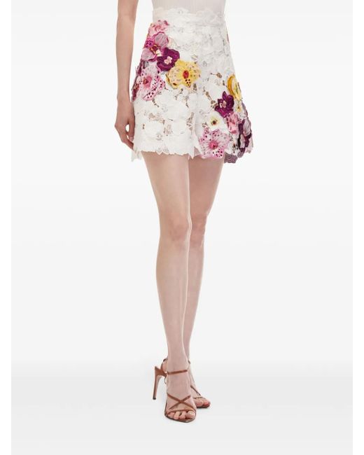 Oscar de la Renta White Orchid Embroidered Guipure Shorts