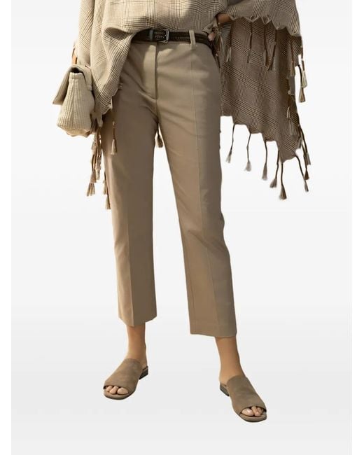 Brunello Cucinelli Natural Pantalon Cigarette À Fermeture Dissimulée