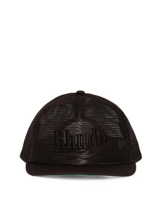 Rhude Black Logo-Embroidered Mesh Cap for men
