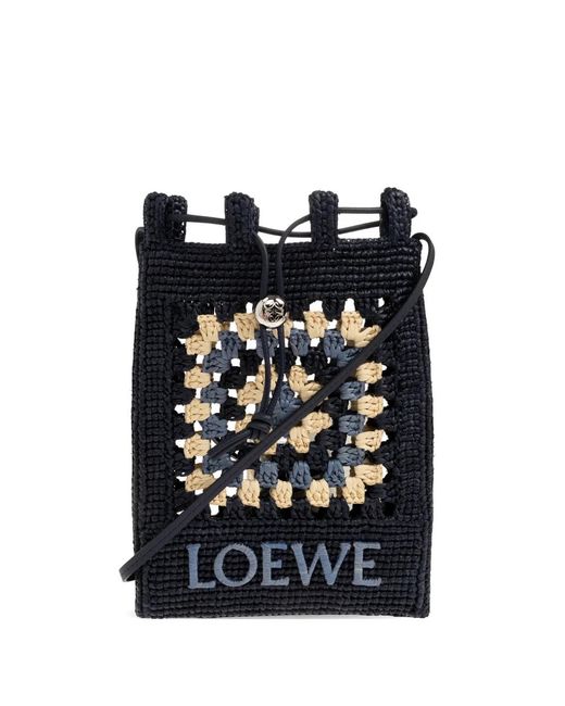 Loewe Black Crochet-Knit Logo Tote Bag