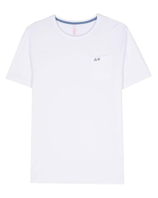Sun 68 White Logo-embroidered Cotton T-shirt for men