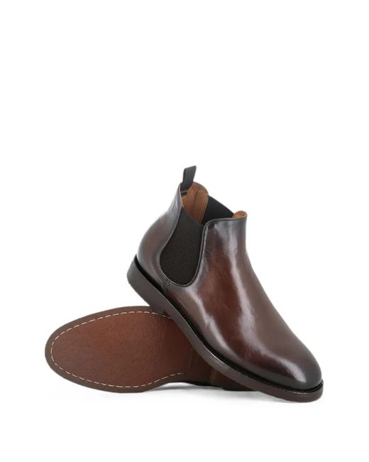 Officine Creative Brown Leather Elasticated-Panel Ankle Boots for men