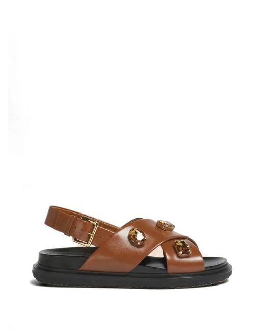 Marni Brown Crystal-Embellished Fussbett Sandals