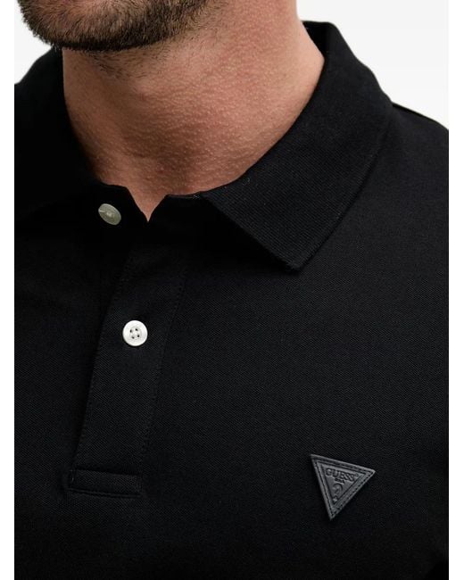 Guess Black Logo-Patch Cotton Polo Shirt for men