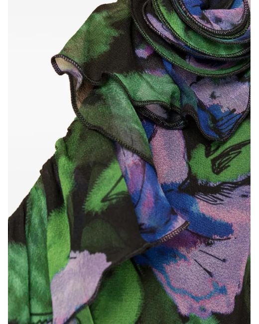 Nissa Green Floral-Appliqué Mini Dress